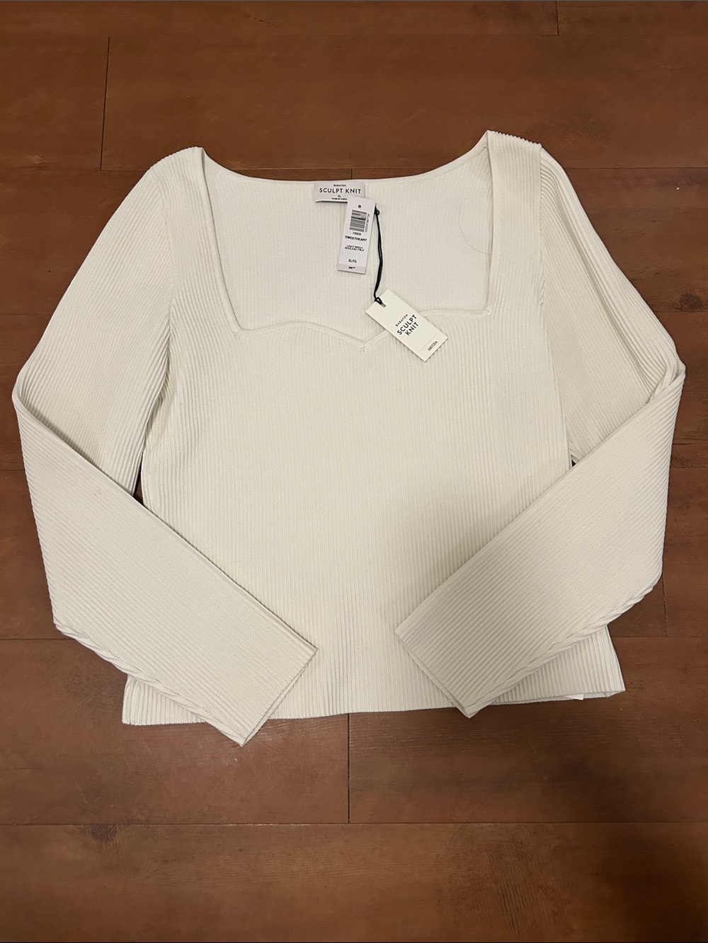 Babaton Cream Ribbed Long-Sleeve Square Neck Top